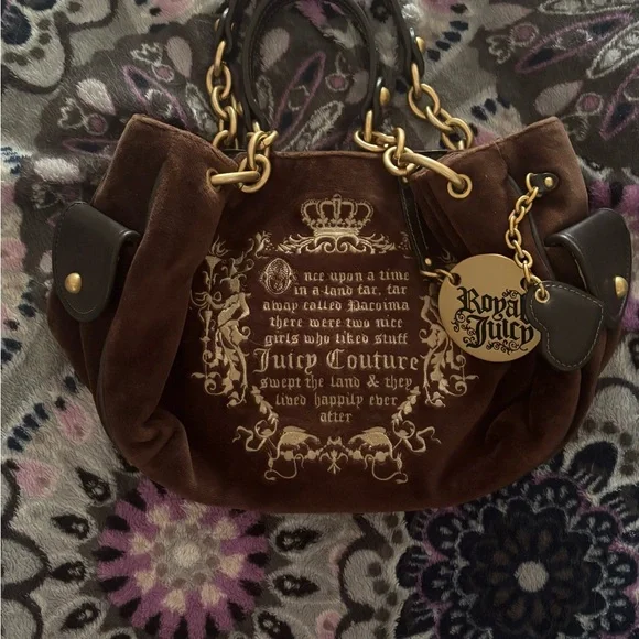 Vintage Juicy Couture Once Upon a Time Brown Shoulder Bag with Gold Accents - Picture 1 of 6